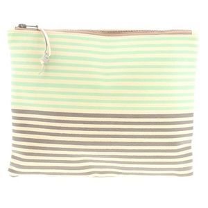 Green and Gray Striped Leather Clutch